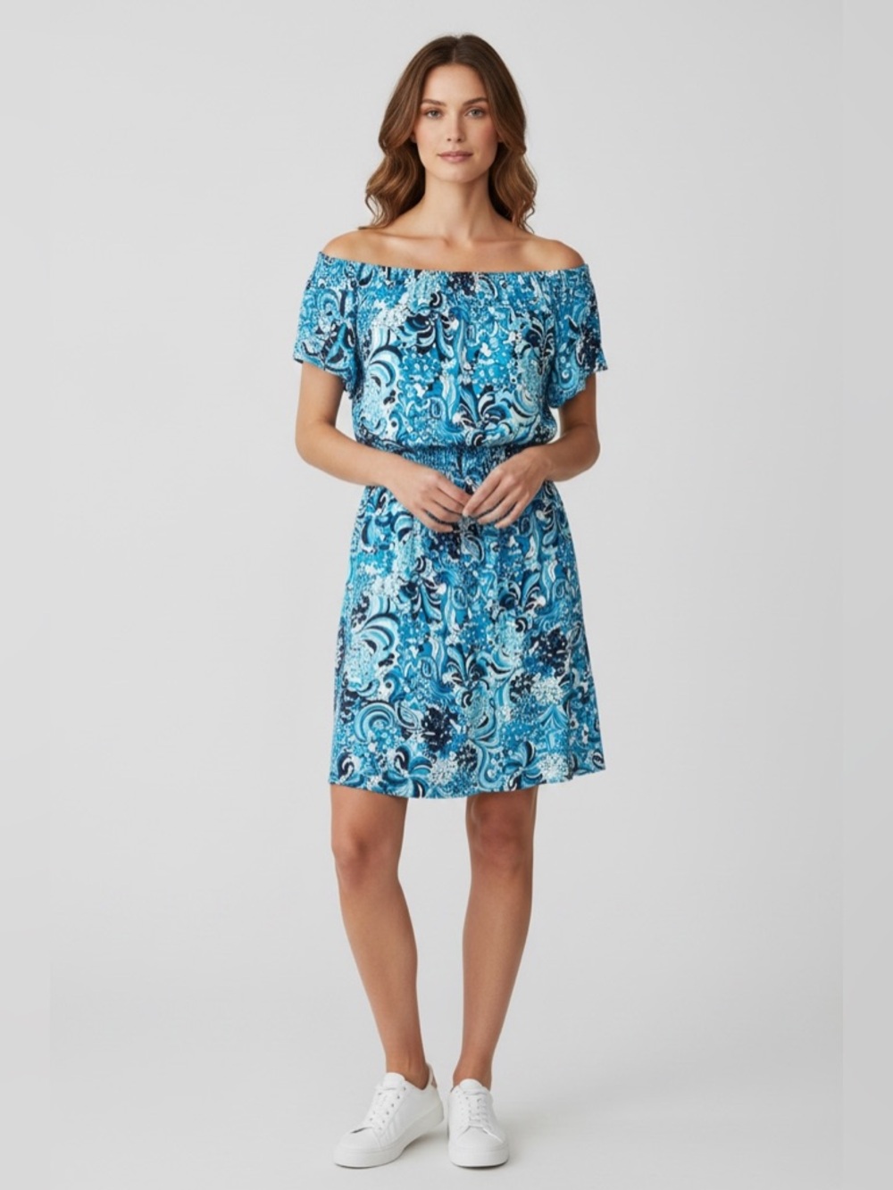 Lilly Pulitzer Clarette Flutter Sleeve Dress in Mermazing Blue White Size Medium